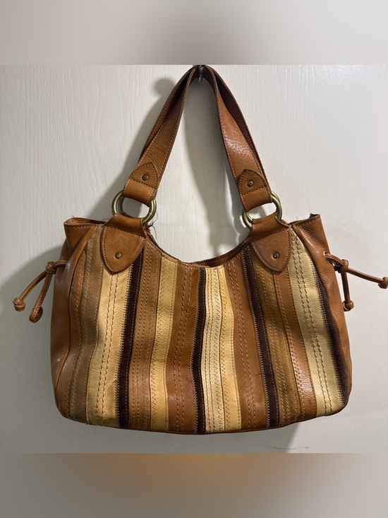Fossil Handbags - Fossil vintage Tan and Brown Striped Leather Shoulder Bag